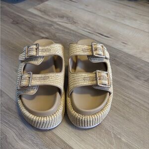 Women's Tan Buckle Sandals